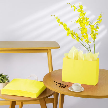 Yellow Gift Bags with Handles, 13x10x5.5 Inch Large Paper Bags for Birthday Party Wedding Shopping, 25 Pack