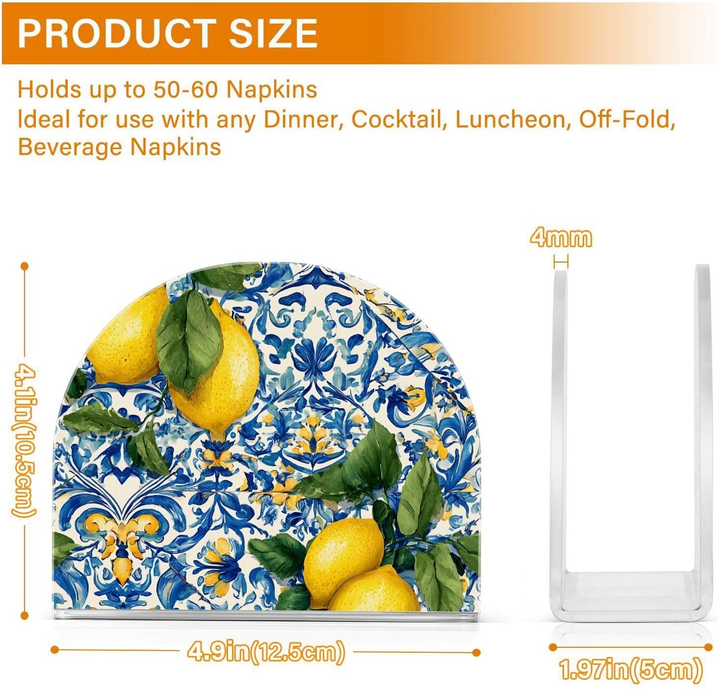 Lemons Napkin Holder Acrylic Tissue Dispenser Non-slip Holds 50-60 Napkins Freestanding Tissue Dispenser Box For Kitchen Dining Car Decor