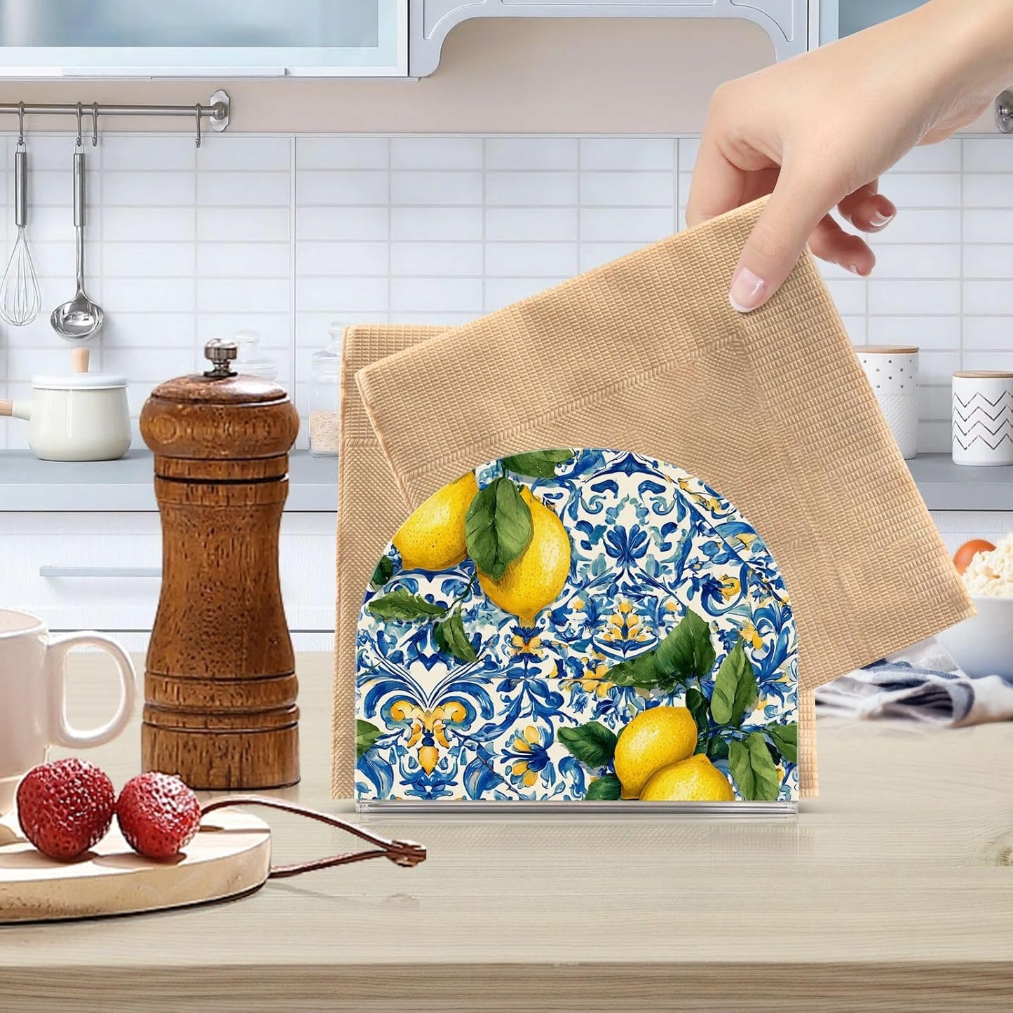 Lemons Napkin Holder Acrylic Tissue Dispenser Non-slip Holds 50-60 Napkins Freestanding Tissue Dispenser Box For Kitchen Dining Car Decor