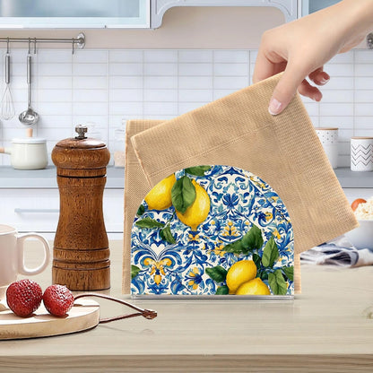 Lemons Napkin Holder Acrylic Tissue Dispenser Non-slip Holds 50-60 Napkins Freestanding Tissue Dispenser Box For Kitchen Dining Car Decor
