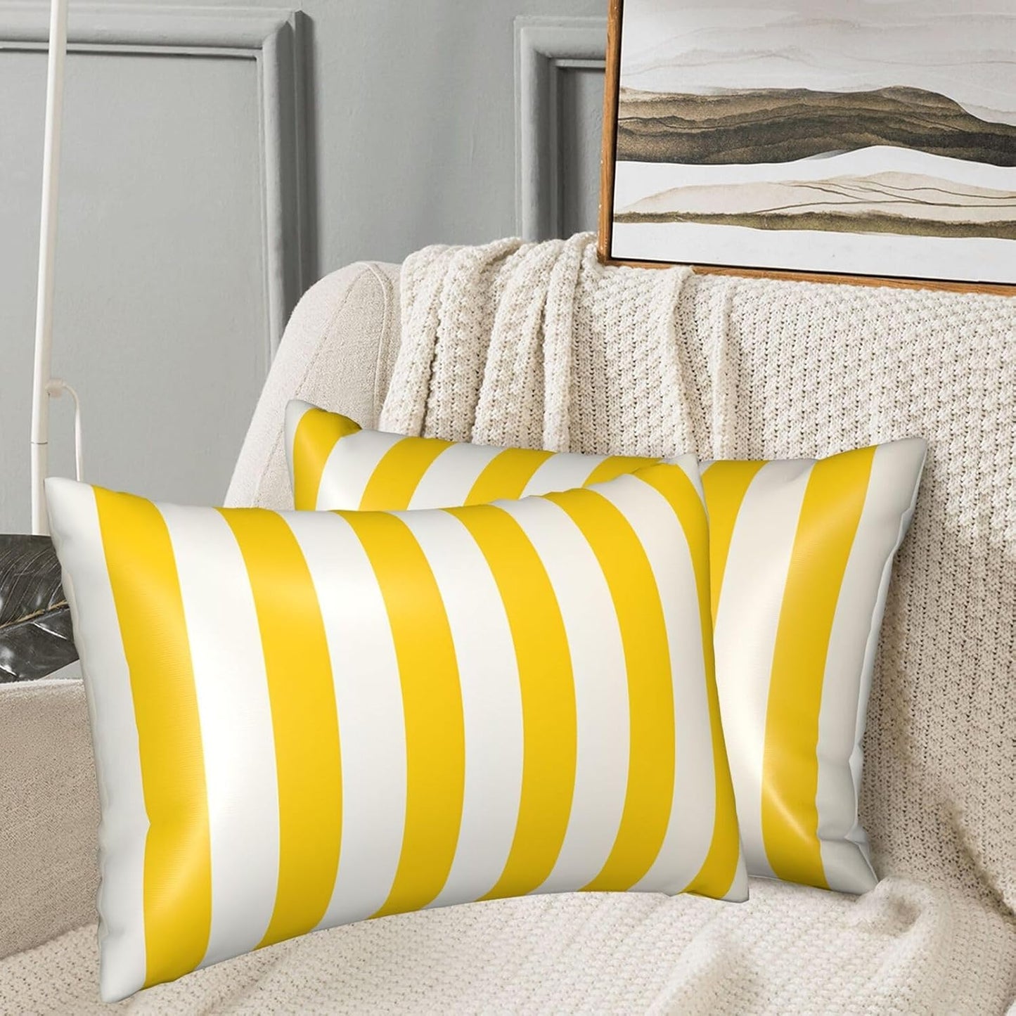 Lemon Yellow Stripes Satin Pillowcase for Hair and Skin,Smooth Cooling Silk Pillow Cases with Zipper Pillow Cover Soft Breathable Pillowcases for Sleeping, Gifts for Women 20"x30"