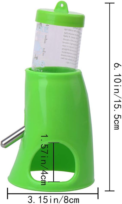 2 in 1 Hamster Water Bottle, Automatic Drinker and Cabin Fits Syrian Dwarf Hamster Mouse Gerbil Mice Chinchilla Small Animal (Green)