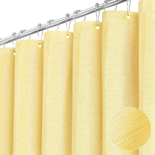 BTTN Yellow Fabric - Linen Textured Weighted Cloth Set with 12 Plastic Hooks, Machine Washable, Modern Hotel Luxury, Decorative Neutral Bath Curtains for Bathroom, 72x72