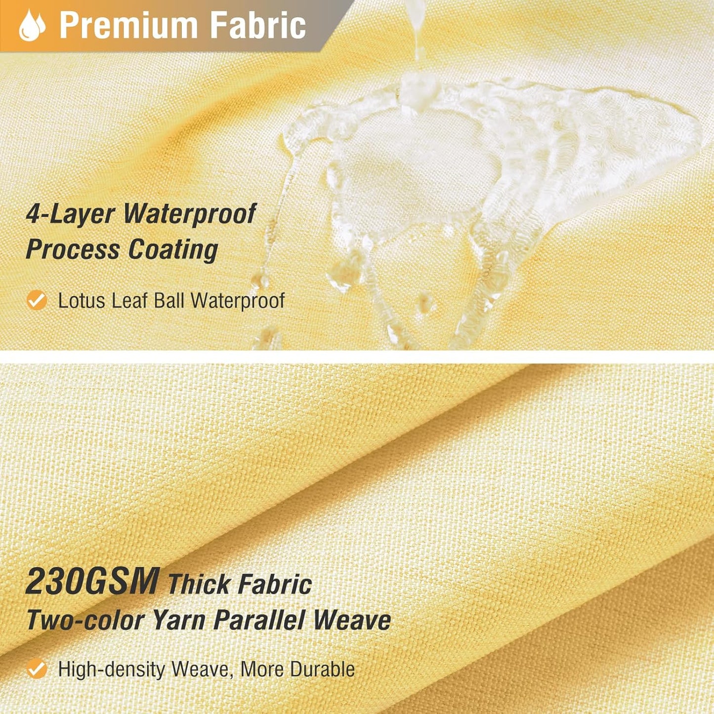 BTTN Yellow Fabric - Linen Textured Weighted Cloth Set with 12 Plastic Hooks, Machine Washable, Modern Hotel Luxury, Decorative Neutral Bath Curtains for Bathroom, 72x72