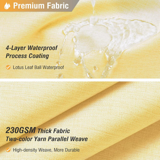 BTTN Yellow Fabric - Linen Textured Weighted Cloth Set with 12 Plastic Hooks, Machine Washable, Modern Hotel Luxury, Decorative Neutral Bath Curtains for Bathroom, 72x72