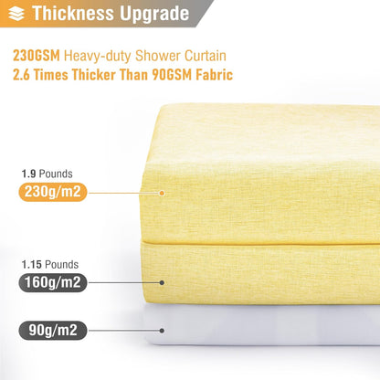 BTTN Yellow Fabric - Linen Textured Weighted Cloth Set with 12 Plastic Hooks, Machine Washable, Modern Hotel Luxury, Decorative Neutral Bath Curtains for Bathroom, 72x72