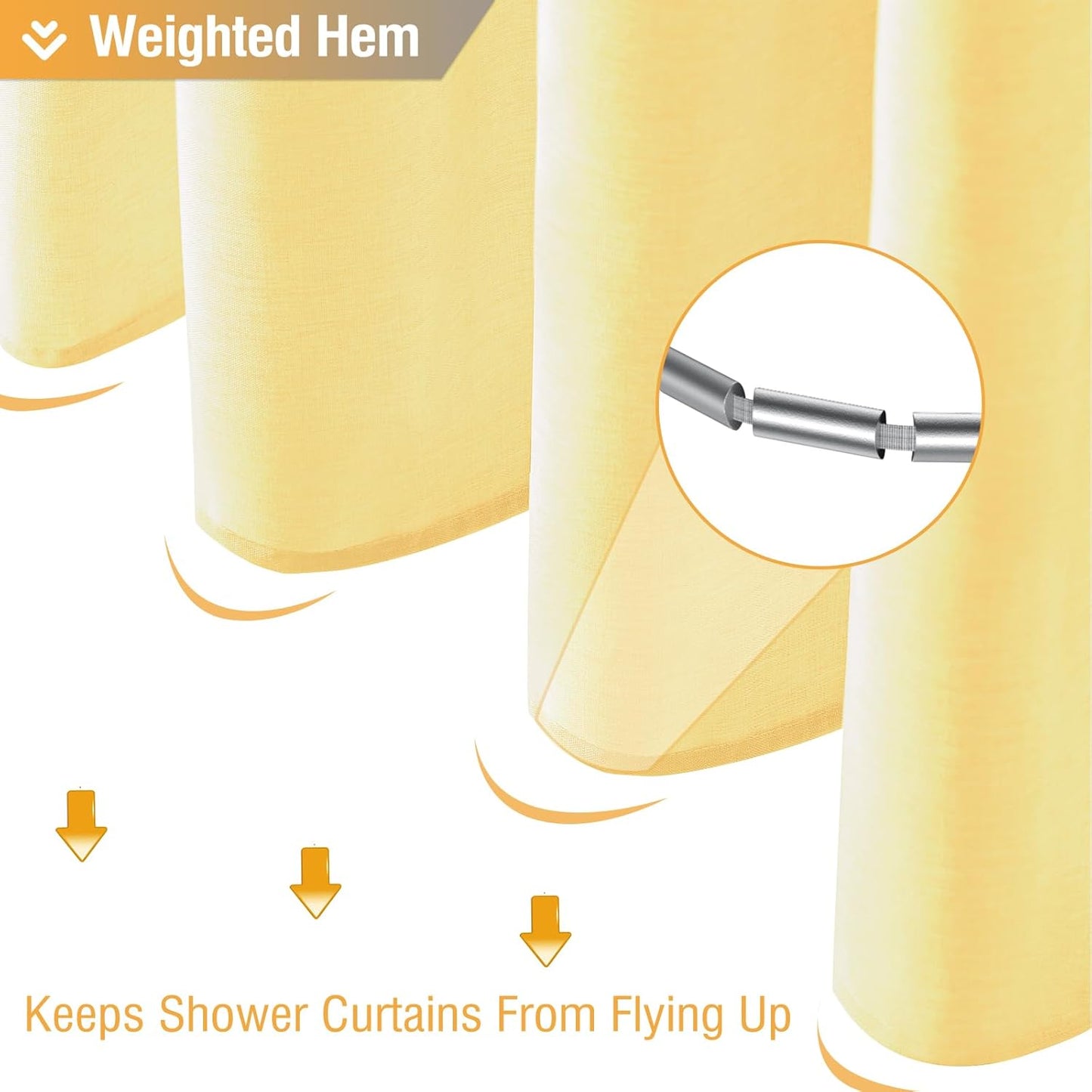 BTTN Yellow Fabric - Linen Textured Weighted Cloth Set with 12 Plastic Hooks, Machine Washable, Modern Hotel Luxury, Decorative Neutral Bath Curtains for Bathroom, 72x72