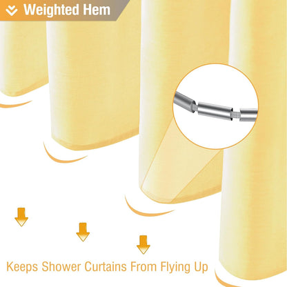 BTTN Yellow Fabric - Linen Textured Weighted Cloth Set with 12 Plastic Hooks, Machine Washable, Modern Hotel Luxury, Decorative Neutral Bath Curtains for Bathroom, 72x72