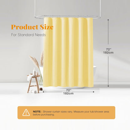 BTTN Yellow Fabric - Linen Textured Weighted Cloth Set with 12 Plastic Hooks, Machine Washable, Modern Hotel Luxury, Decorative Neutral Bath Curtains for Bathroom, 72x72