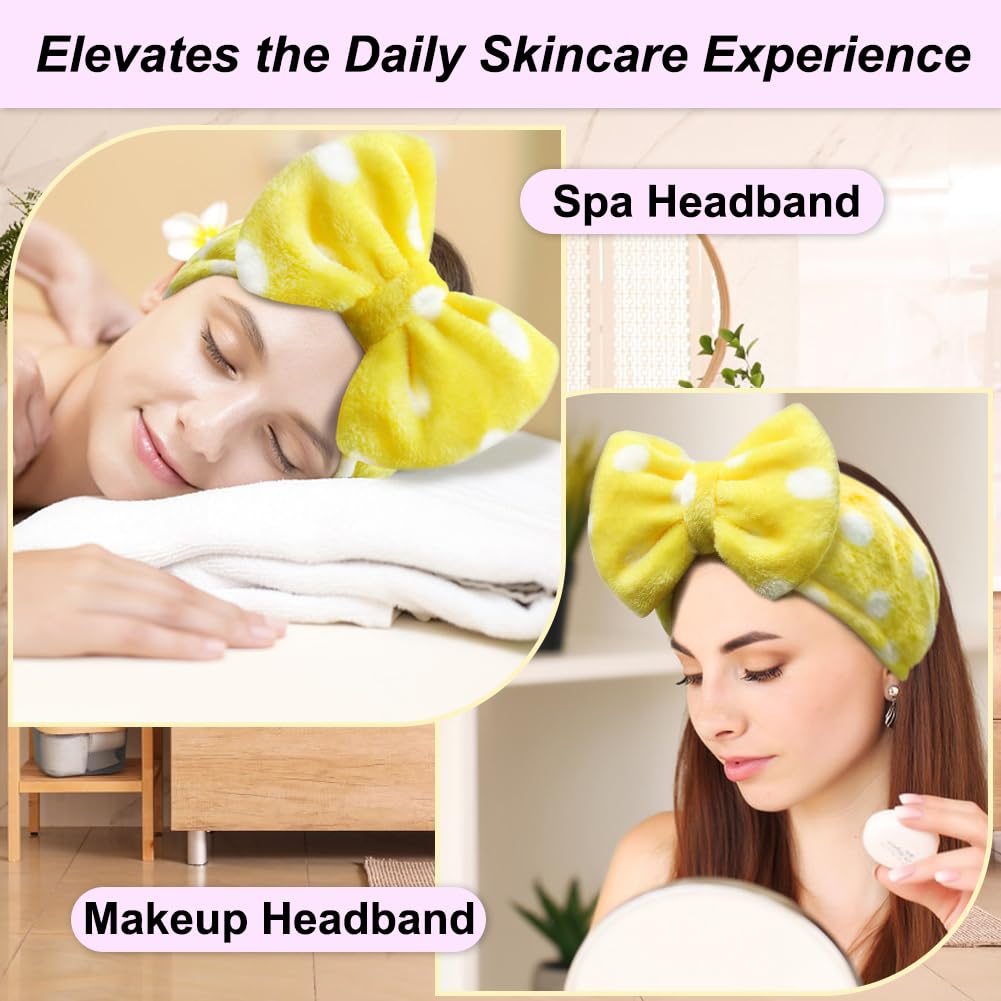 Sweet Super Soft Caroset Polka Dots Wash Cosmetic Headband Hairlace (yellow polka dots)