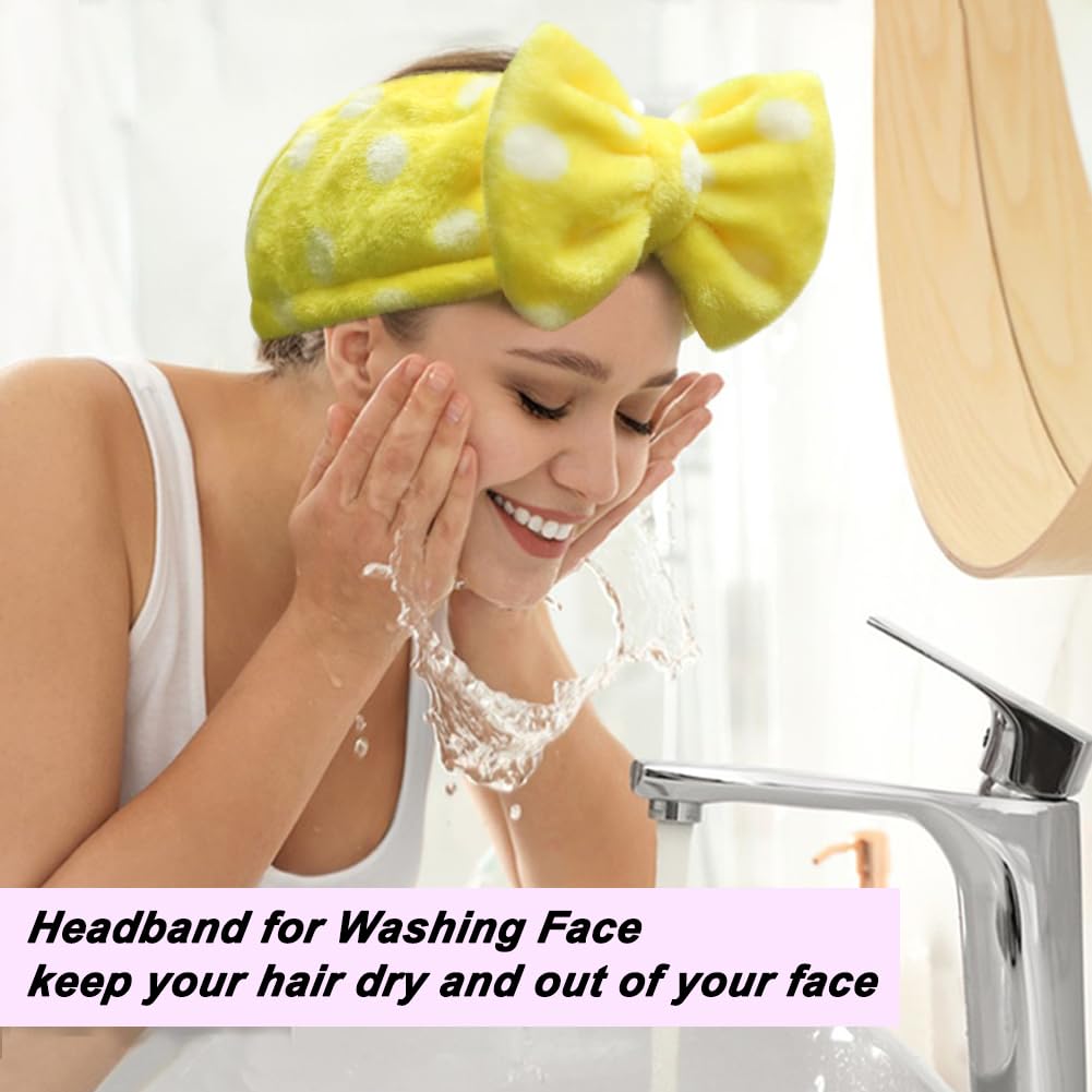 Sweet Super Soft Caroset Polka Dots Wash Cosmetic Headband Hairlace (yellow polka dots)