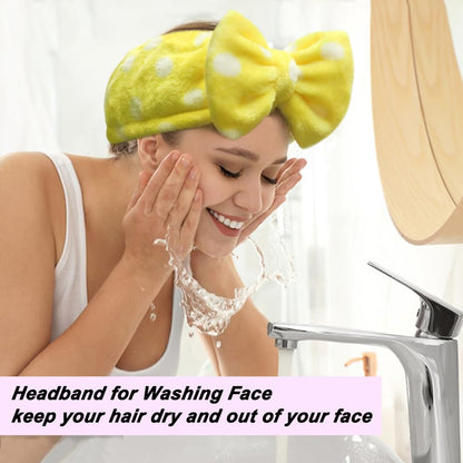Sweet Super Soft Caroset Polka Dots Wash Cosmetic Headband Hairlace (yellow polka dots)