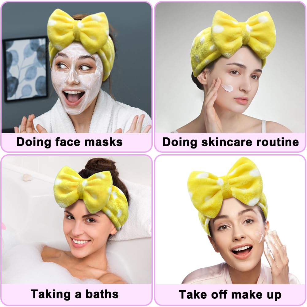 Sweet Super Soft Caroset Polka Dots Wash Cosmetic Headband Hairlace (yellow polka dots)
