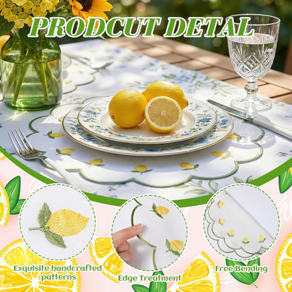 6 Pieces Lemon Placemats 13.8 Inch Scalloped Embroidery placemats Fabric Linen Cotton mats Set Round Decorative Dining Table Mats for Wedding Birthday Bridal Party Decor