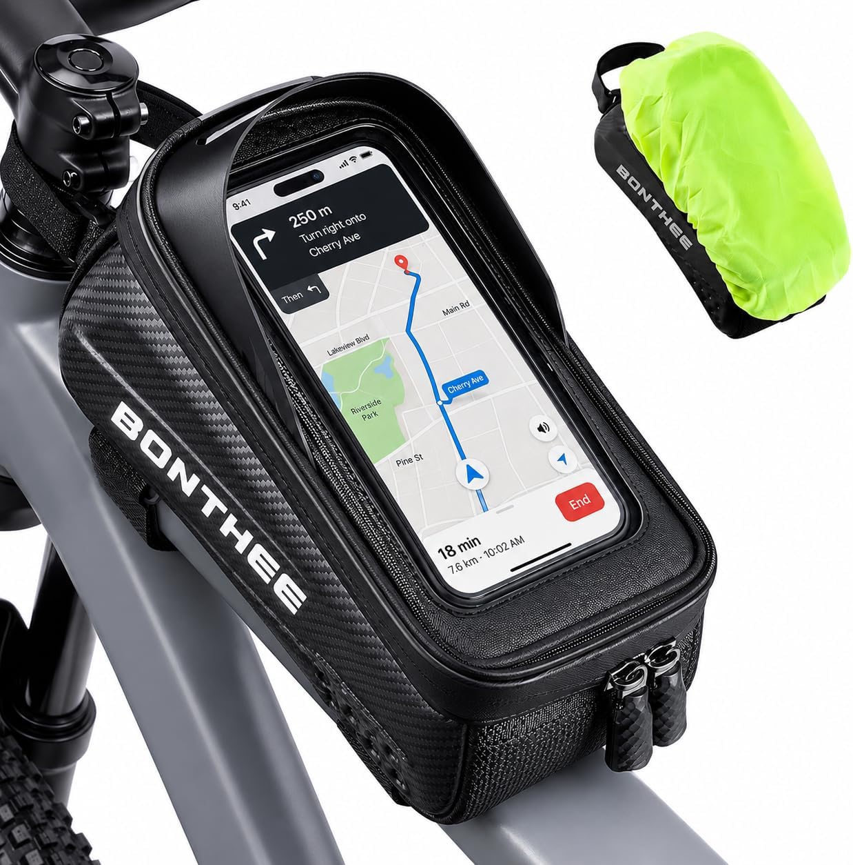 1.5L Bike Frame Bag Waterproof, Bike Phone Holder Bag with Sun Visor, Bicycle Top Tube Pouch with TPU Touch Screen & Earphone Hole, Fits Cell Phone up to 7", Cycling Accessories Storage Bags