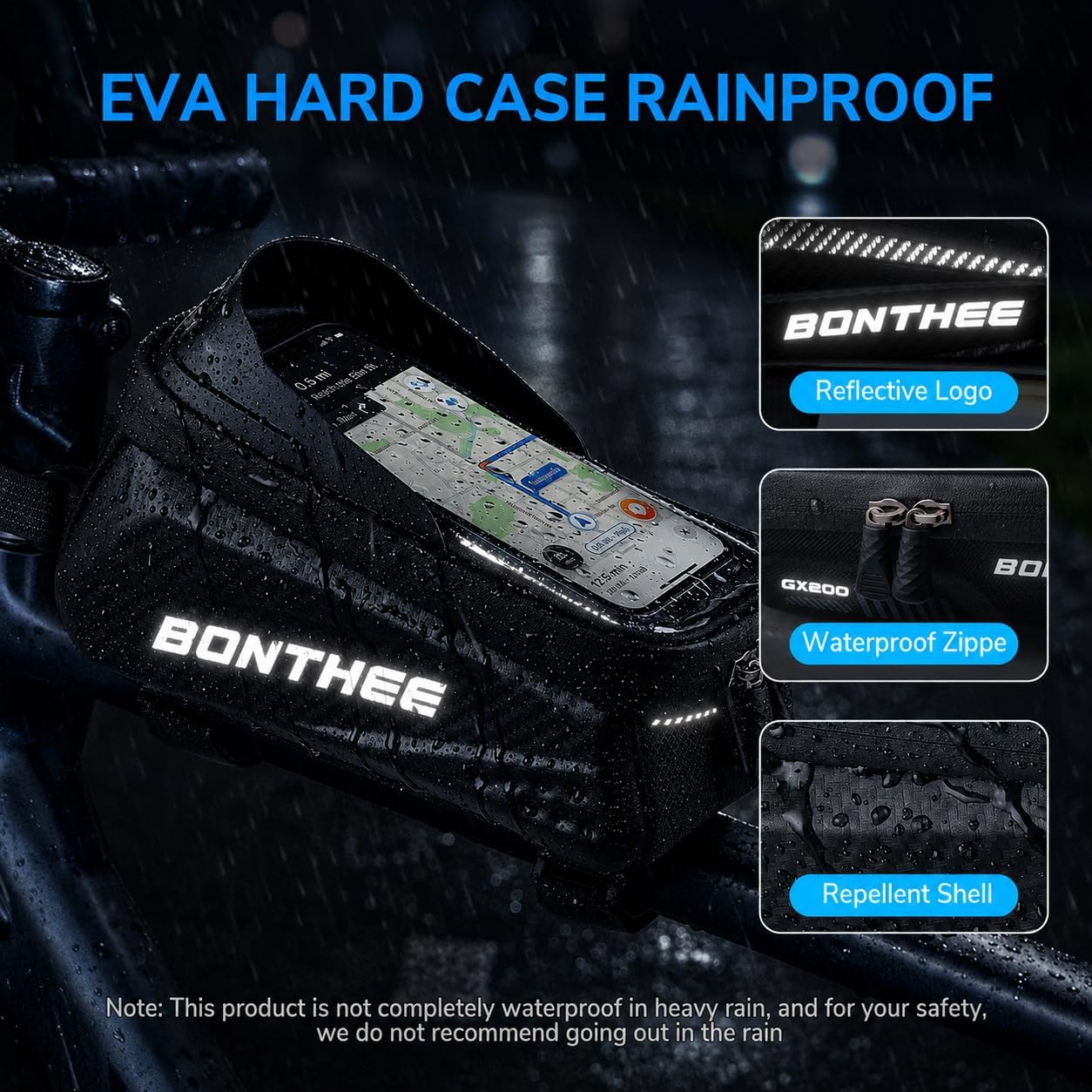 1.5L Bike Frame Bag Waterproof, Bike Phone Holder Bag with Sun Visor, Bicycle Top Tube Pouch with TPU Touch Screen & Earphone Hole, Fits Cell Phone up to 7", Cycling Accessories Storage Bags