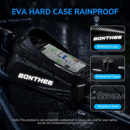 1.5L Bike Frame Bag Waterproof, Bike Phone Holder Bag with Sun Visor, Bicycle Top Tube Pouch with TPU Touch Screen & Earphone Hole, Fits Cell Phone up to 7", Cycling Accessories Storage Bags