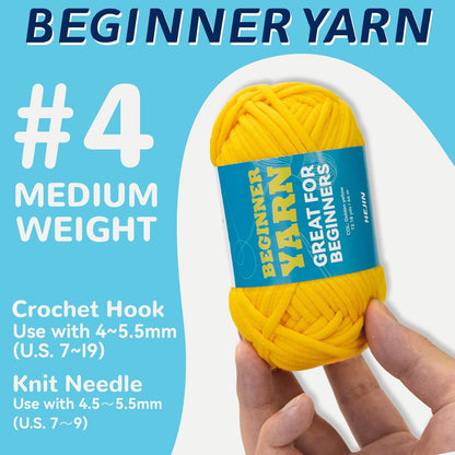 3x60g Yellow+White+Blue Yarn for Crocheting and Knitting;3x66m (72yds) Cotton Yarn for Beginners with Easy-to-See Stitches;Worsted-Weight Medium #4;Cotton-Nylon Blend Yarn for Beginners Crochet Kit