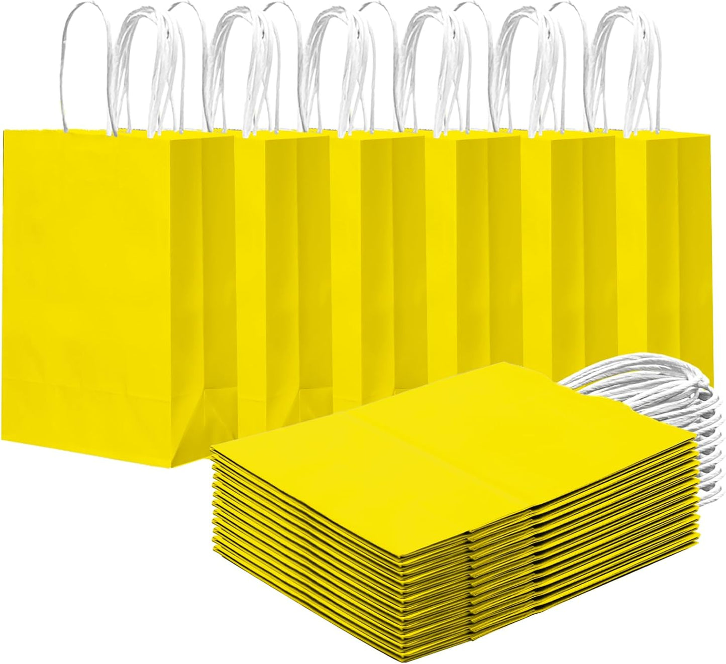 24PCS Small Gift Bag with Handles Bulk 8.3"x6"x3" Gift Bags Bright Yellow Bags Multiple Uses (Small Size)