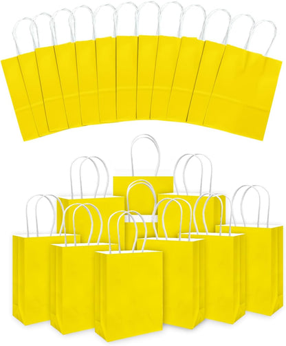24PCS Small Gift Bag with Handles Bulk 8.3"x6"x3" Gift Bags Bright Yellow Bags Multiple Uses (Small Size)