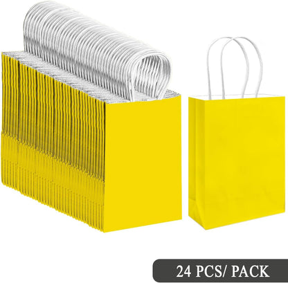 24PCS Small Gift Bag with Handles Bulk 8.3"x6"x3" Gift Bags Bright Yellow Bags Multiple Uses (Small Size)