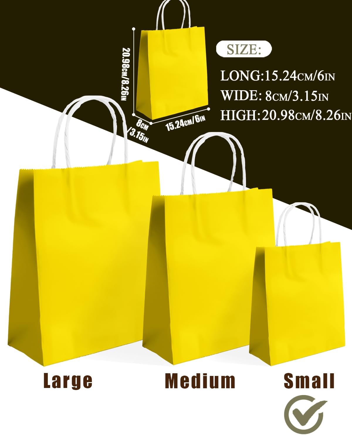 24PCS Small Gift Bag with Handles Bulk 8.3"x6"x3" Gift Bags Bright Yellow Bags Multiple Uses (Small Size)