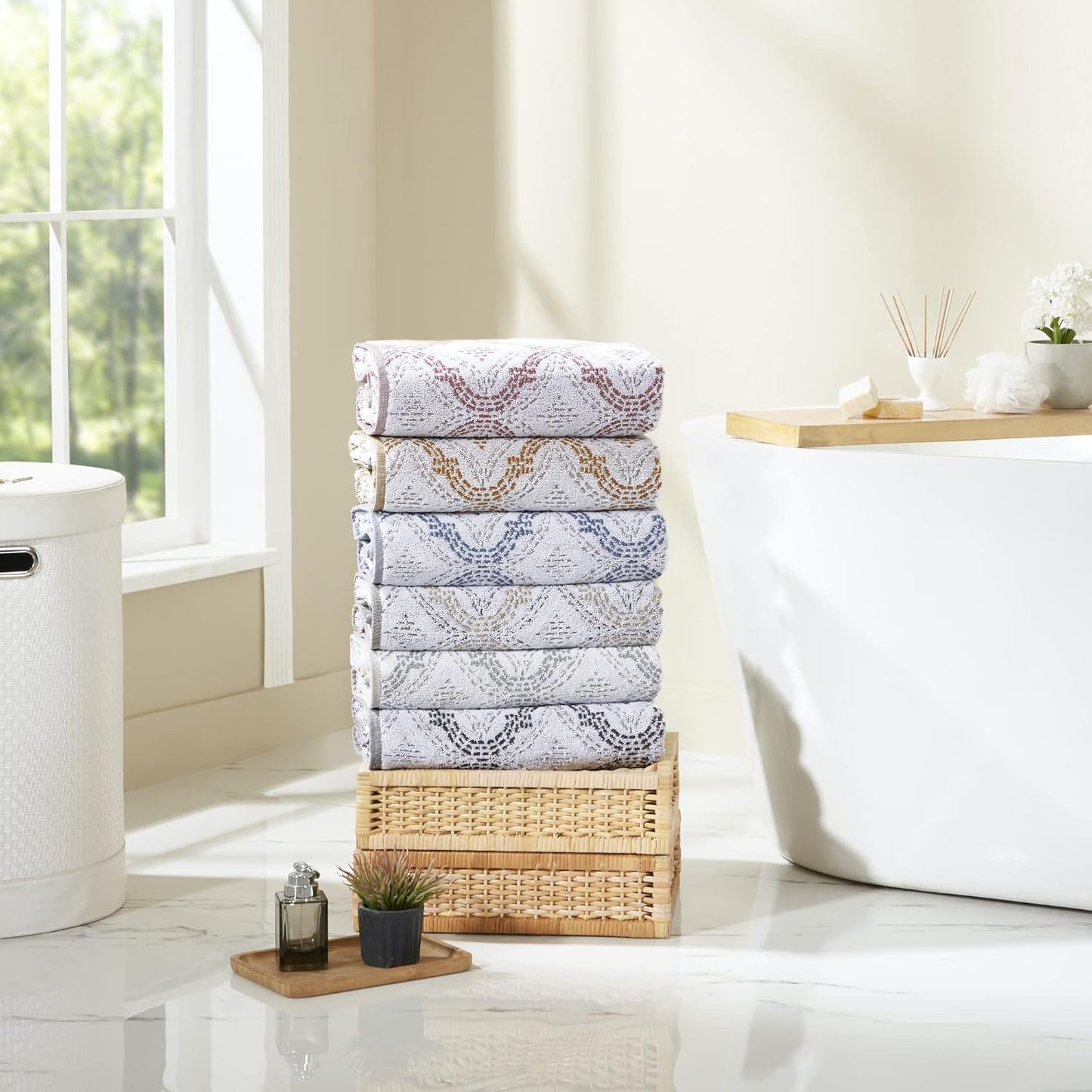 Capri 6-Piece Reversible Yarn Dyed Jacquard Towel Set - Bath Towels, Hand Towels, & Washcloths - Super Absorbent & Quick Dry - 100% Combed Cotton, Gold