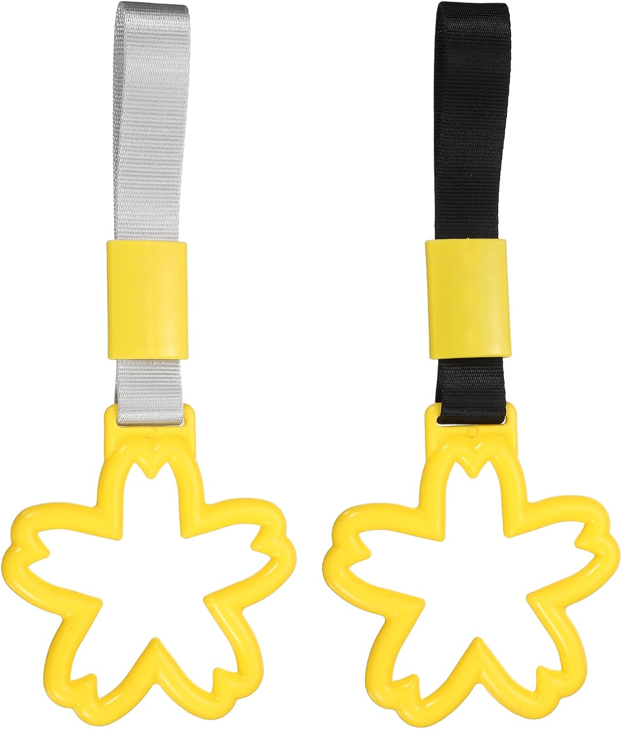 2Pcs Flower Shaped Car Handle Straps Rear Bumper Warning Ring Decor Train Bus Flower Handle Hand Strap Drift for Car SUV Bus, Yellow-White/Yellow-Black