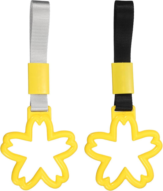 2Pcs Flower Shaped Car Handle Straps Rear Bumper Warning Ring Decor Train Bus Flower Handle Hand Strap Drift for Car SUV Bus, Yellow-White/Yellow-Black