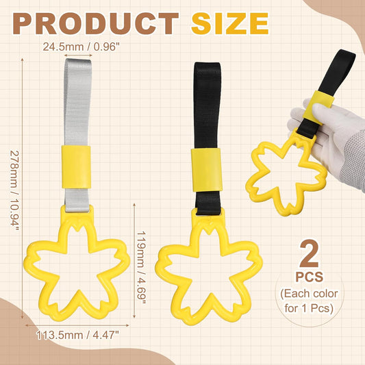 2Pcs Flower Shaped Car Handle Straps Rear Bumper Warning Ring Decor Train Bus Flower Handle Hand Strap Drift for Car SUV Bus, Yellow-White/Yellow-Black