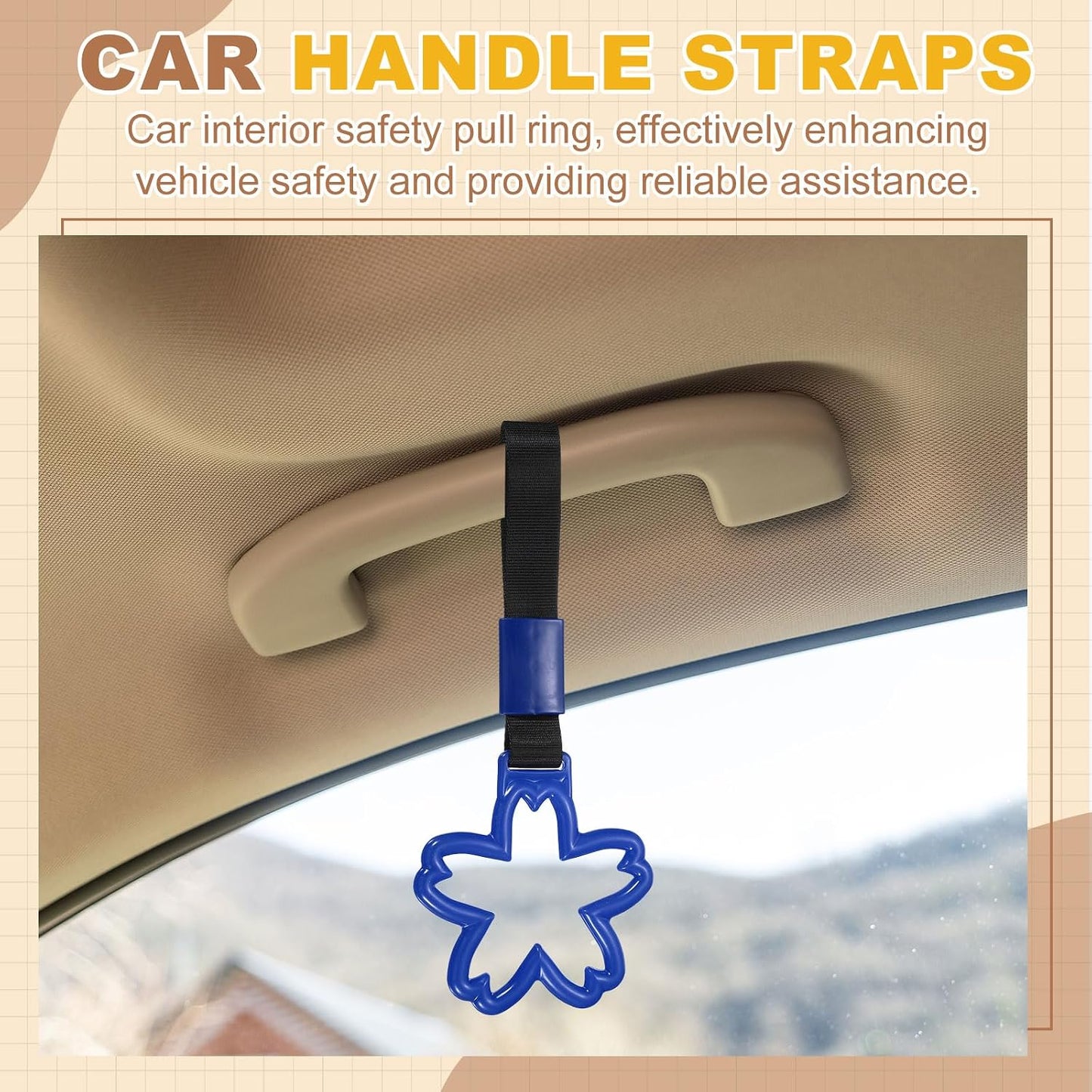 2Pcs Flower Shaped Car Handle Straps Rear Bumper Warning Ring Decor Train Bus Flower Handle Hand Strap Drift for Car SUV Bus, Yellow-White/Yellow-Black