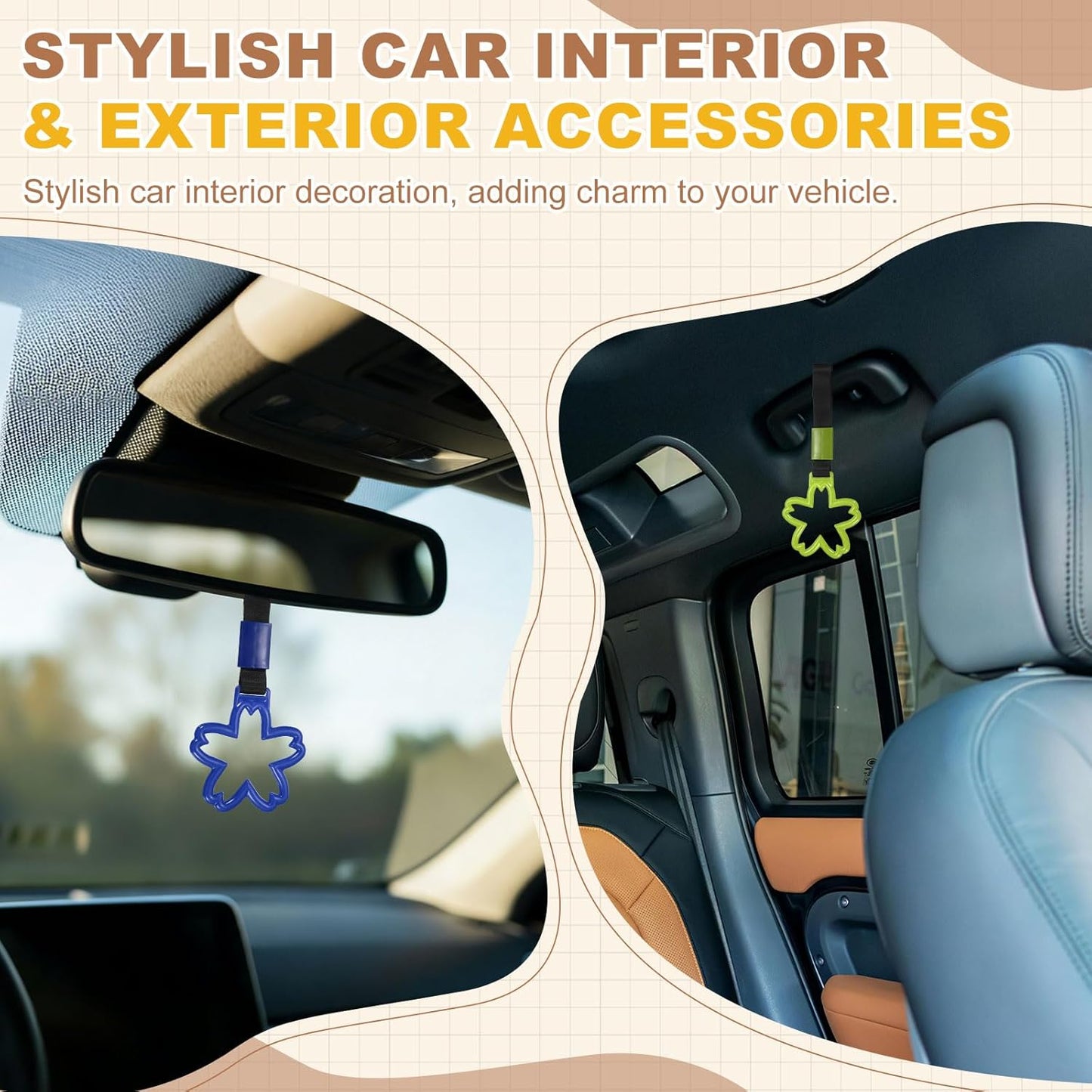 2Pcs Flower Shaped Car Handle Straps Rear Bumper Warning Ring Decor Train Bus Flower Handle Hand Strap Drift for Car SUV Bus, Yellow-White/Yellow-Black