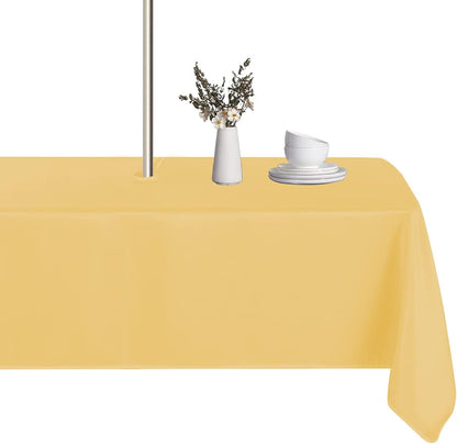 Rectangle Outdoor Tablecloth with Umbrella Hole and Zipper, 60x84 Inch Yellow, Washable Waterproof Table Cloth Spill Proof Wrinkle Free Table Cover for Patio Spring Summer Picnic BBQS