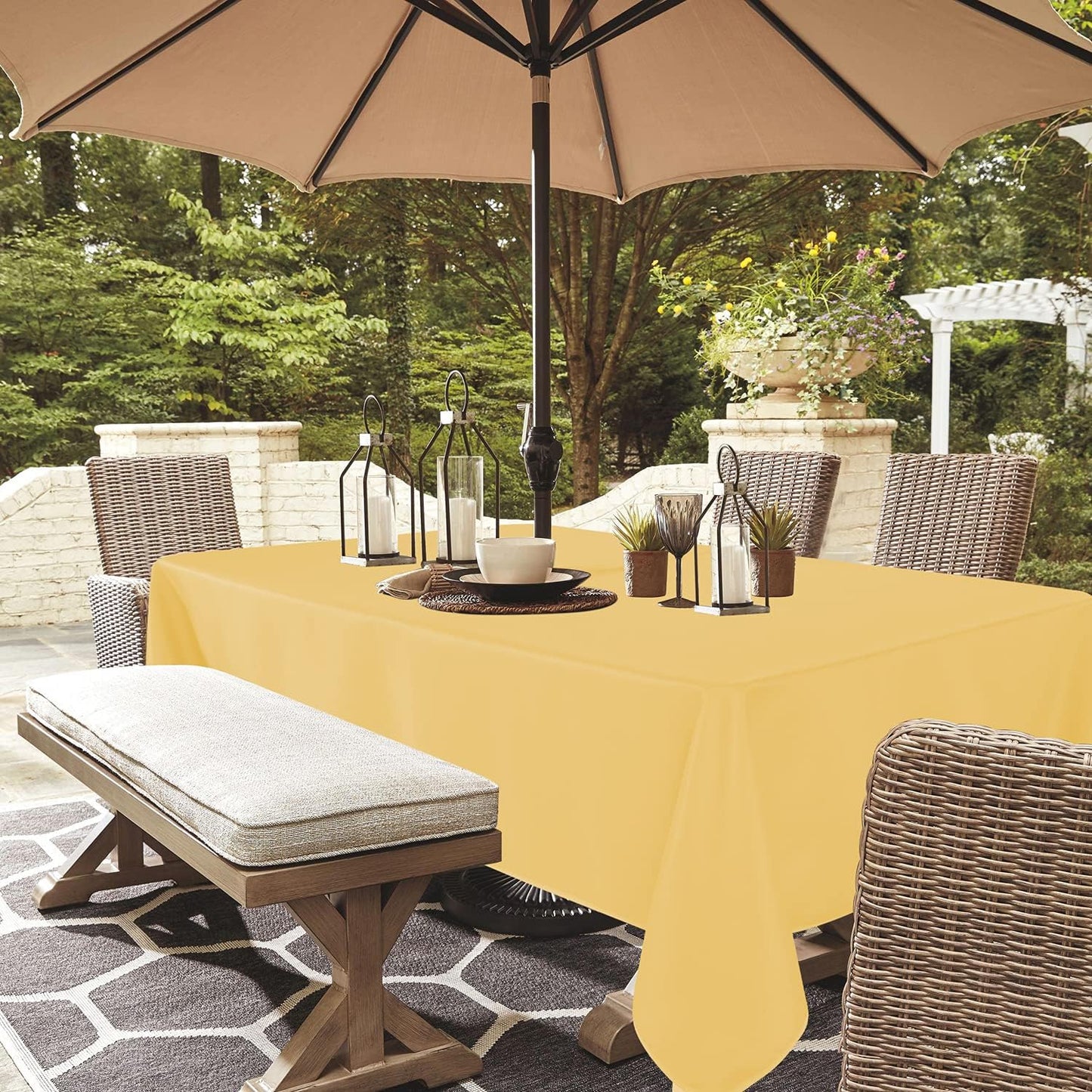 Rectangle Outdoor Tablecloth with Umbrella Hole and Zipper, 60x84 Inch Yellow, Washable Waterproof Table Cloth Spill Proof Wrinkle Free Table Cover for Patio Spring Summer Picnic BBQS