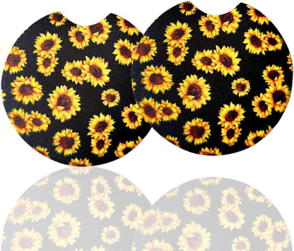 2 Pack Car Coasters for Drinks Absorbent - 2.75 Inch Cute Car Cup Holder Coasters for Women, Removable Cup Holder Coaster for Your Car, Car Interior Accessories for Women & Girls (Sunflower)