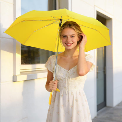 Cute Duck Umbrella Automatic, Compact Collapsible Travel for Adults & Kids | Wooden Duck Handle, Auto Open Close, Wrist Strap. 46 Inch 8-Rib Canopy, Portable Folding Travel Umbrella. Fun Duck Gift
