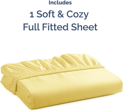 Full Fitted Bed Sheet - Bottom Single Fitted Sheet Only - Ultra-Soft Hotel Luxury Bedding w/ 8-16 Inch Deep Pockets - Breathable, Cooling & Wrinkle Free - Easy-Care, Fade & Shrink Resistant - Yellow