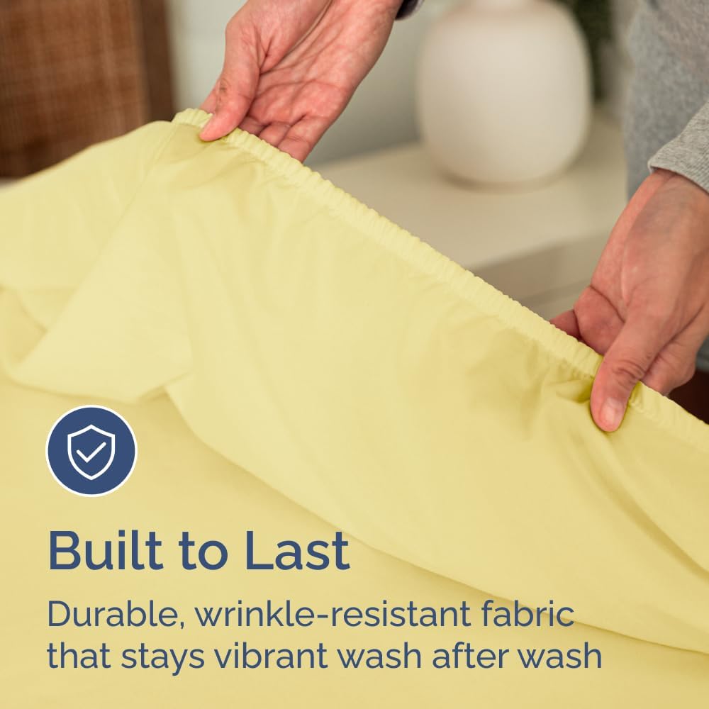 Full Fitted Bed Sheet - Bottom Single Fitted Sheet Only - Ultra-Soft Hotel Luxury Bedding w/ 8-16 Inch Deep Pockets - Breathable, Cooling & Wrinkle Free - Easy-Care, Fade & Shrink Resistant - Yellow