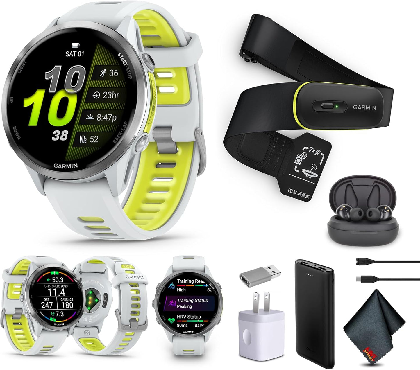 Forerunner 970 Smartwatch (Amp Yellow) + Access 600 XS-S Bundle | For Running, Training & Health | Men & Women | GPS Fitness Watch | Includes Access 600 Fitness Monitor XS-S + More