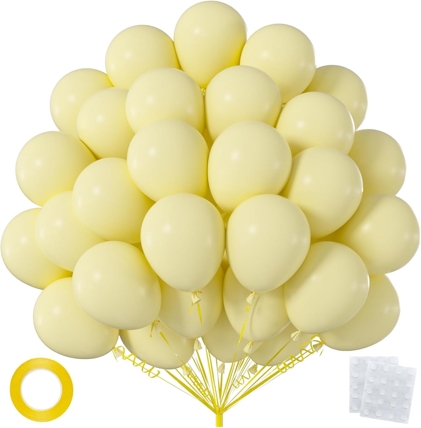 50pcs 12 Inch Matte Pastel Yellow Latex Balloons (with Ribbon & Glues) | Premium Light Yellow Party Balloons for Lemon Theme, Gender Reveal, Baby Shower & Spring Easter Decorations