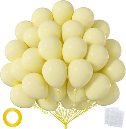 50pcs 12 Inch Matte Pastel Yellow Latex Balloons (with Ribbon & Glues) | Premium Light Yellow Party Balloons for Lemon Theme, Gender Reveal, Baby Shower & Spring Easter Decorations