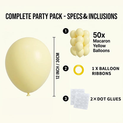 50pcs 12 Inch Matte Pastel Yellow Latex Balloons (with Ribbon & Glues) | Premium Light Yellow Party Balloons for Lemon Theme, Gender Reveal, Baby Shower & Spring Easter Decorations
