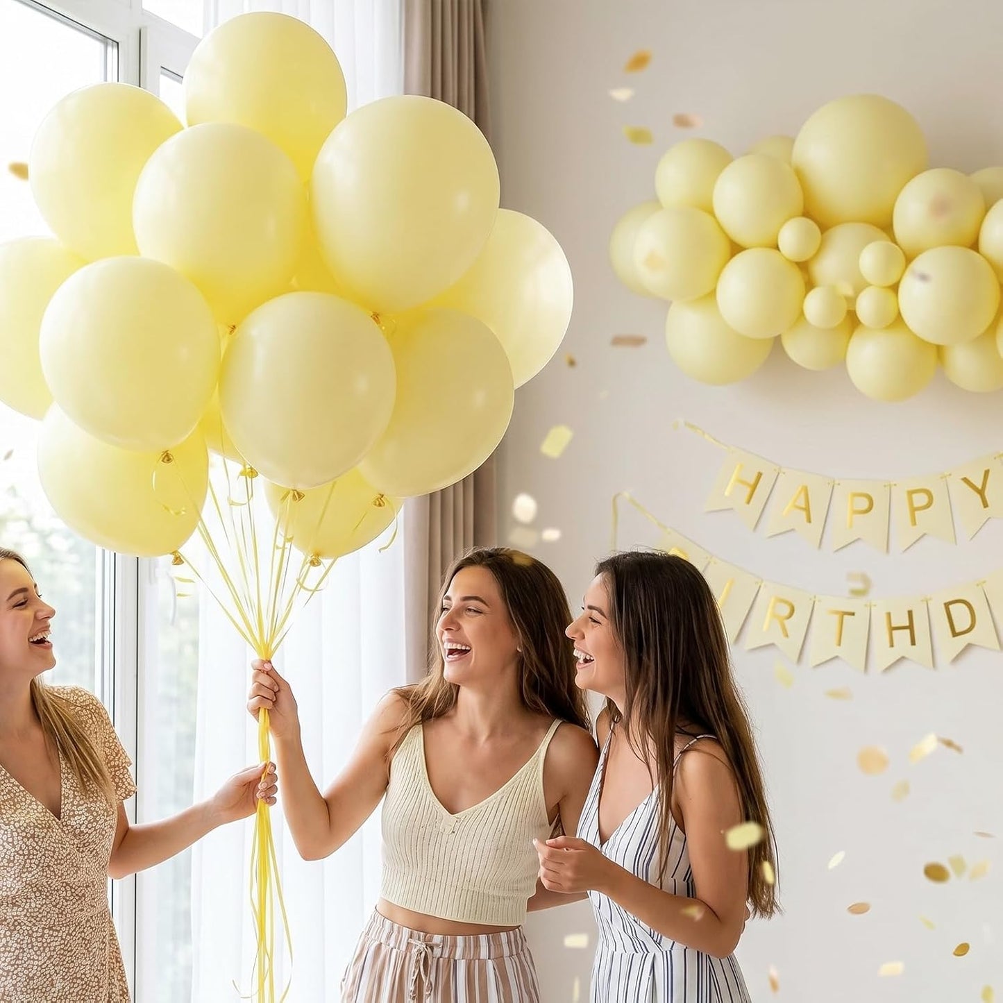 50pcs 12 Inch Matte Pastel Yellow Latex Balloons (with Ribbon & Glues) | Premium Light Yellow Party Balloons for Lemon Theme, Gender Reveal, Baby Shower & Spring Easter Decorations