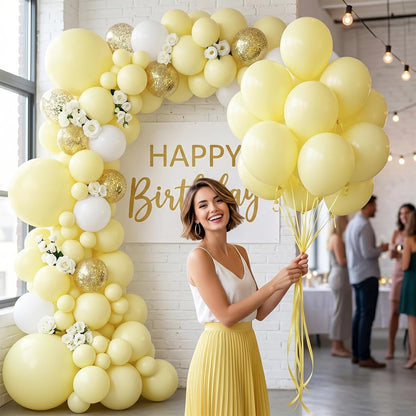 50pcs 12 Inch Matte Pastel Yellow Latex Balloons (with Ribbon & Glues) | Premium Light Yellow Party Balloons for Lemon Theme, Gender Reveal, Baby Shower & Spring Easter Decorations