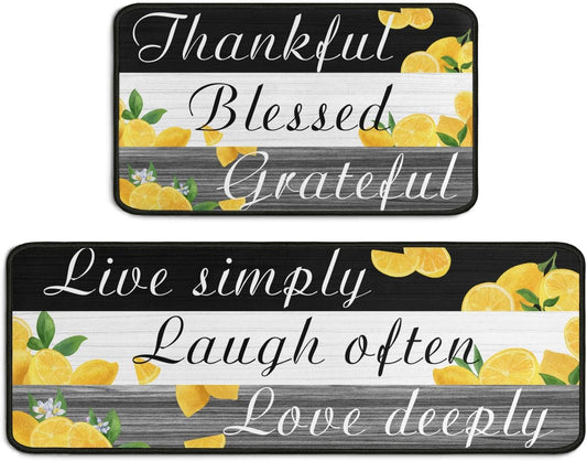 2 Pieces Lemon Kitchen Decor Rug Set, Washable Non-Slip Kitchen Mats and Kitchen Sink Runner Rug, Indoor Farmhouse Style Decoration 17"x47"+17"x30"