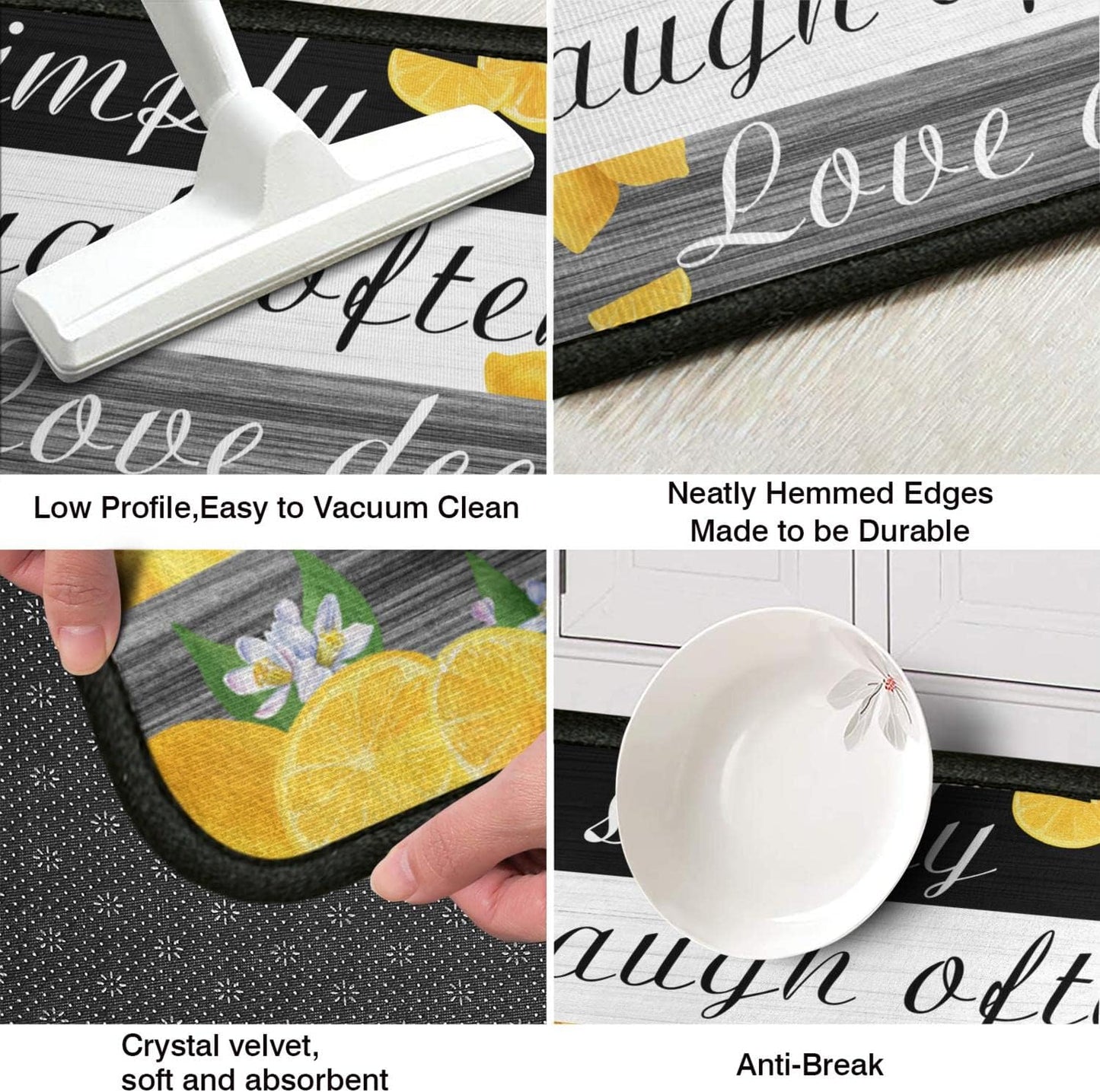 2 Pieces Lemon Kitchen Decor Rug Set, Washable Non-Slip Kitchen Mats and Kitchen Sink Runner Rug, Indoor Farmhouse Style Decoration 17"x47"+17"x30"