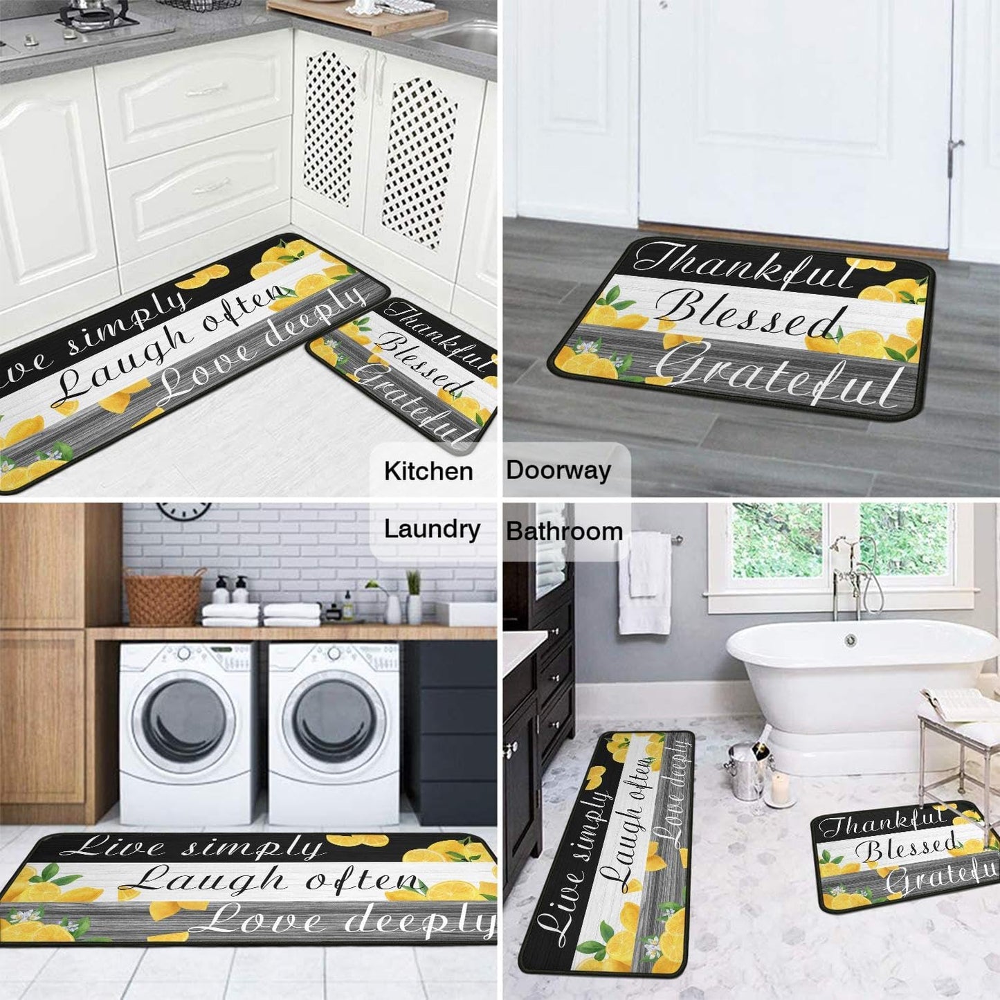 2 Pieces Lemon Kitchen Decor Rug Set, Washable Non-Slip Kitchen Mats and Kitchen Sink Runner Rug, Indoor Farmhouse Style Decoration 17"x47"+17"x30"