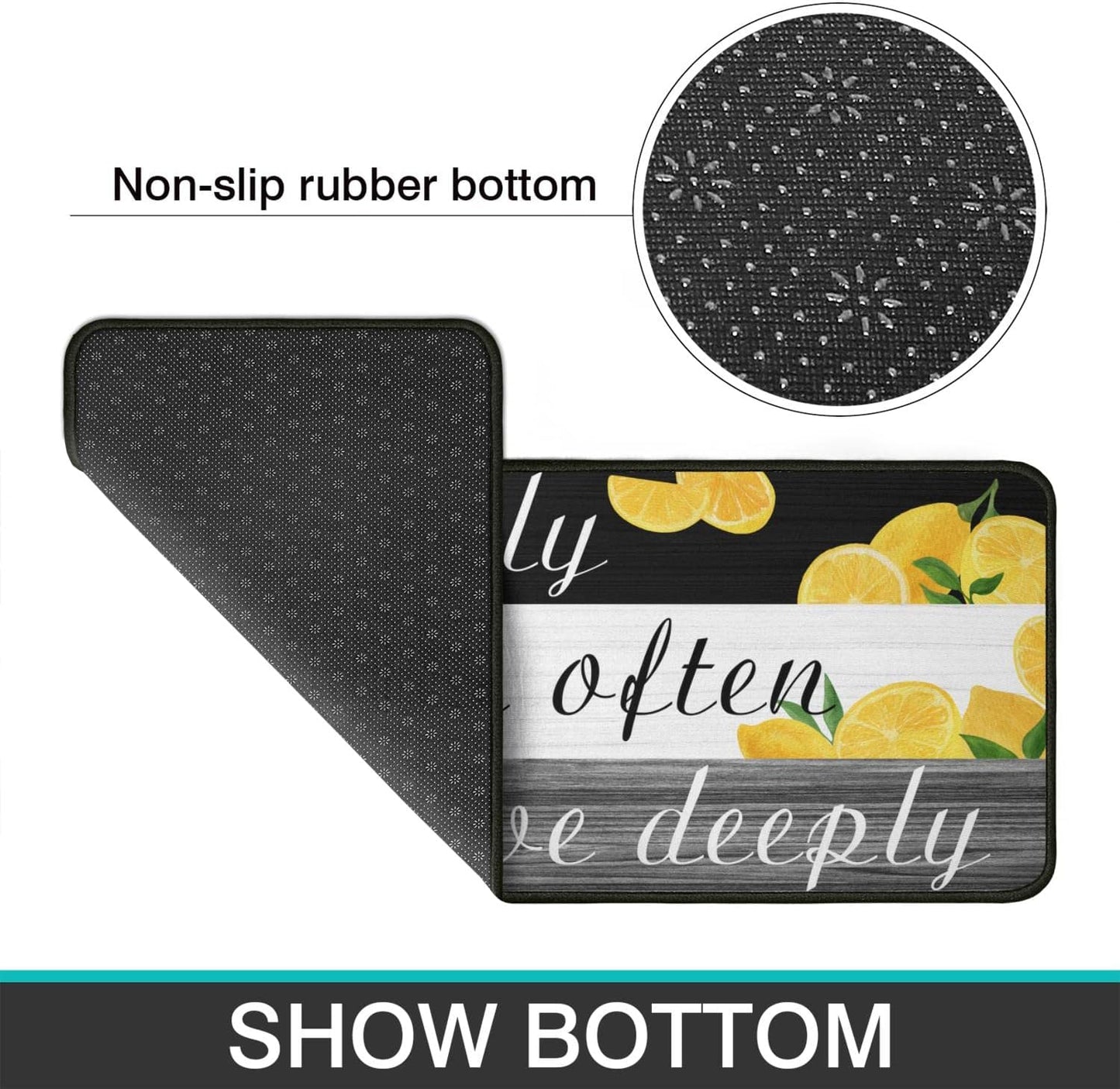 2 Pieces Lemon Kitchen Decor Rug Set, Washable Non-Slip Kitchen Mats and Kitchen Sink Runner Rug, Indoor Farmhouse Style Decoration 17"x47"+17"x30"
