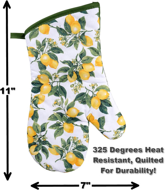 5 Piece Lemon's Lightweight Decorative Kitchen Décor Set Includes 2 Towels,2 Potholders and 1 Oven Mitt (Lemon)