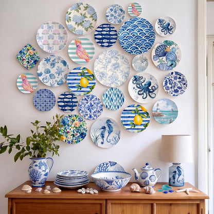 48 Pack 24 Style Blue Coastal Decoupage Napkins Mediterranean Tile Lemon Seashell Nautical Floral Tissue Paper Cocktail Napkin for Craft DIY Furniture Art Project Home Decor, Unfolded 13 inch